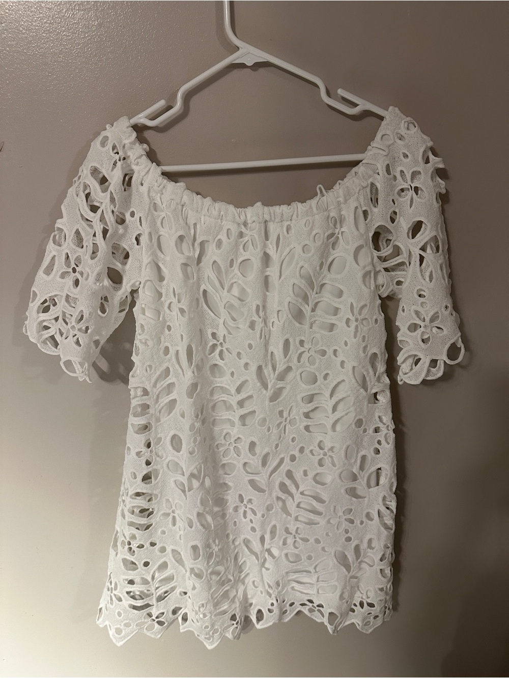 Prettygarden White Eyelet Off-Shoulder Top